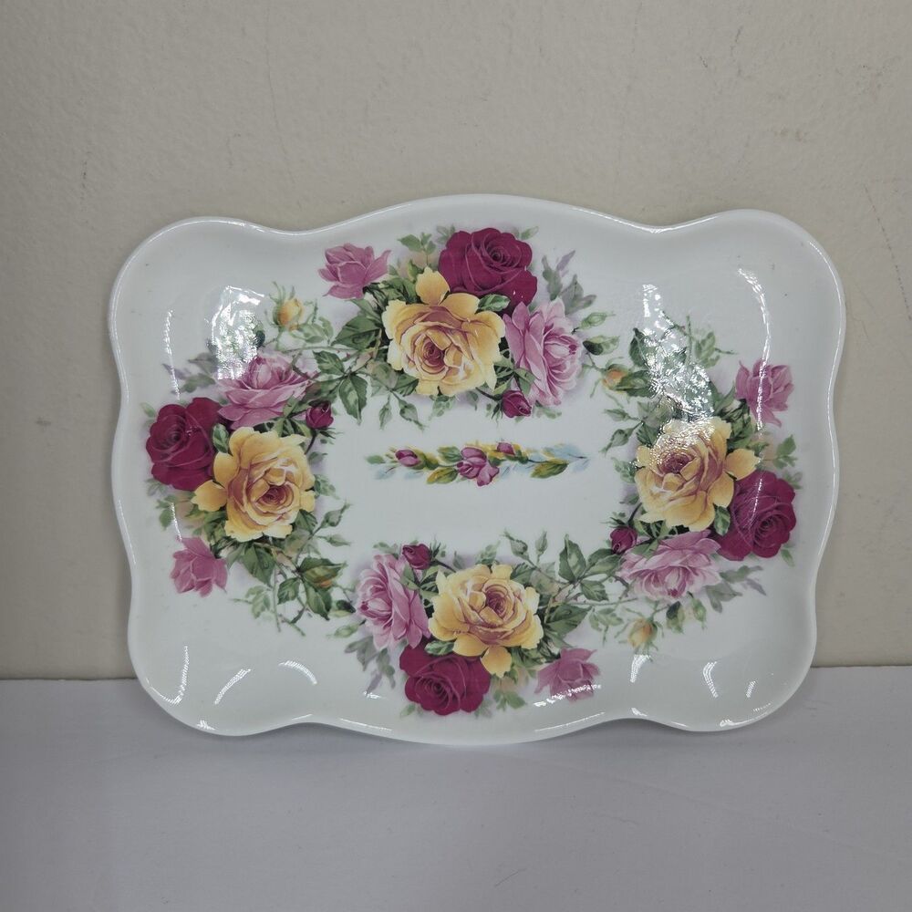 Vtg Southfields Fine Bone China England Roses Floral Small Rectangle Dish